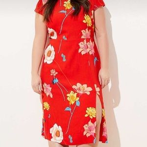 Loft Plus Vibrant Floral Thigh Slit Midi Dress